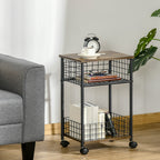 K¨¹chenwagen im Industriedesign 1 Regal 1 Aufbewahrungskorb 4 R?der 40 cm x 30 cm x 62 cm Stahl Schwarz + Braun