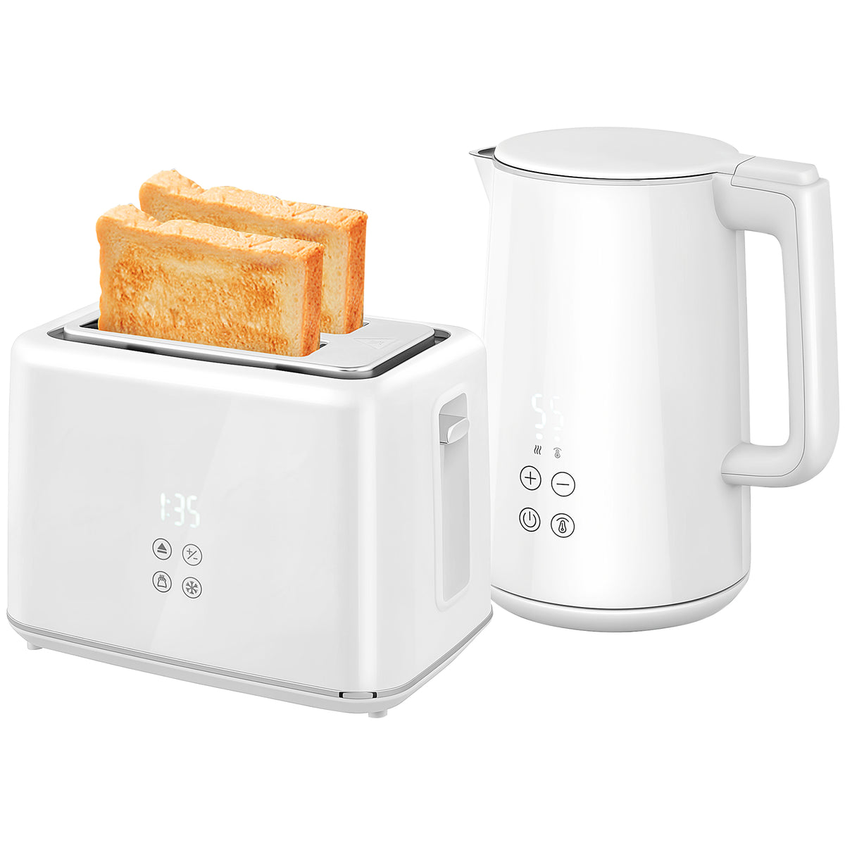 K¨¹chenset mit Wasserkocher und Toaster, 7 Br?unungsstufen, schnelles Kochen, Edelstahl, Kunststoff, Wei?