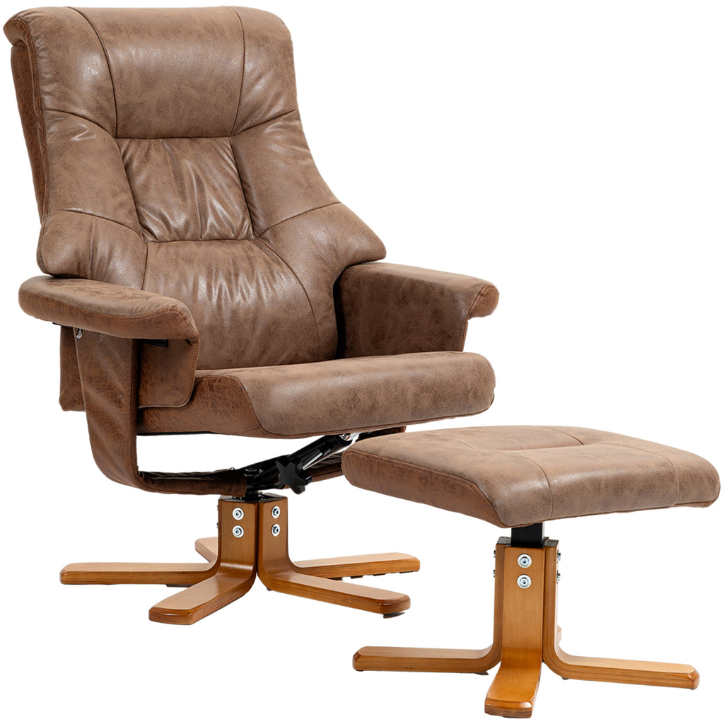 Relaxsessel mit Hocker, 360° drehbar, 135° neigbar, atmungsaktiver Bezug, 78 x 82,5 x 109 cm, braun