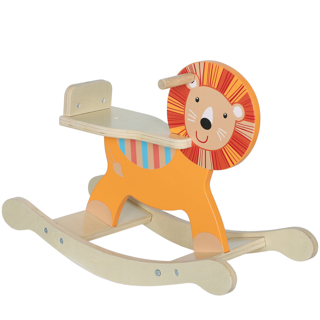 Schaukelpferd mit L?wen-Design, 25 kg Belastbarkeit, 2-5 Jahre, Holz, Orange