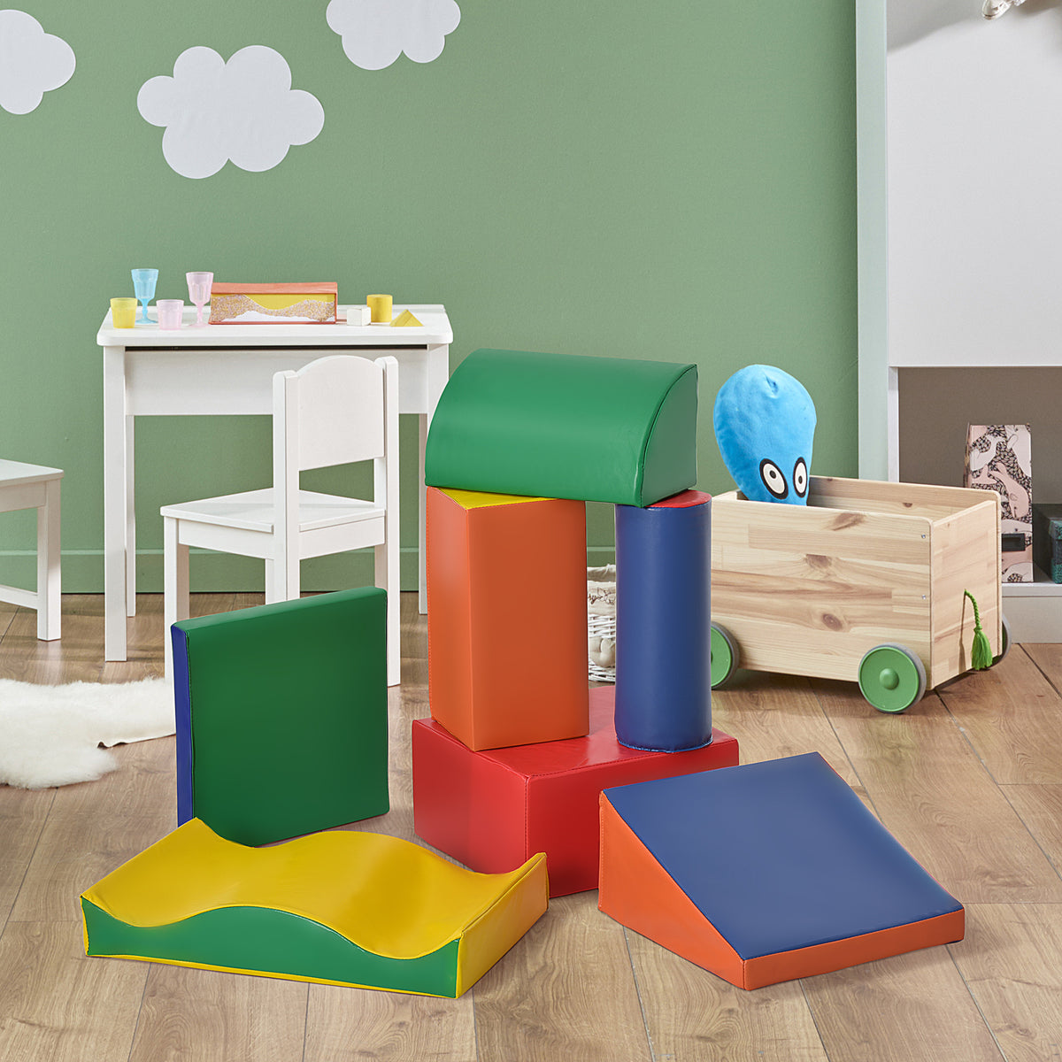 Soft-Bausteine, 7-tlg. Set, sicheres Material, weich und pflegeleicht, Schaumstoff, bunt