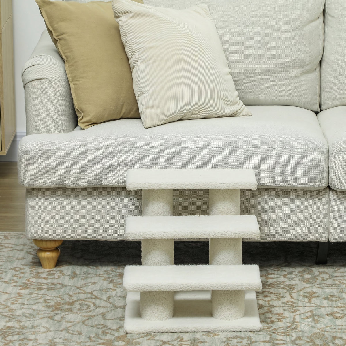 Katzentreppe 3 Stufen Tiertreppe Treppe für Katze Haustiertreppe Plüsch 45 x 35 x 34 cm cm Beige