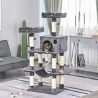  Katzenbaum Luxus mit Hängematte Katzenhaus Kletterbaum mit Hängematte und Katzenhaus Katzenspielturm Dunkelgrau 60 x 48 x 144 cm