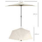 3(m) Half Parasol, Semi Round Umbrella with Metal Frame, Crank Handle for Balcony, Garden, Cream White