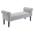  Bed End Bench, Window Seat, Linen Chaise Lounge Sofa with Arm and Wooden Legs for Bedroom, Living Room, Grey