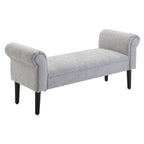  Bed End Bench, Window Seat, Linen Chaise Lounge Sofa with Arm and Wooden Legs for Bedroom, Living Room, Grey