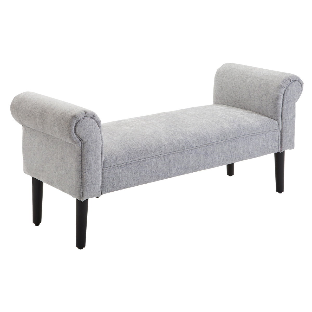  Bed End Bench, Window Seat, Linen Chaise Lounge Sofa with Arm and Wooden Legs for Bedroom, Living Room, Grey