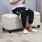 Sitzbank mit Stauraum Polsterbank mit Leinenoptik, Sitztruhe mit Holzbeine, Truhenbank für Wohnzimmer Schlafzimmer Flur 100 x 40 x 44 cm Cremeweiß