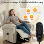 Massagesessel mit Aufstehhilfe, Relaxsessel, Vibrationsköpfe, mit Neigefunktion, Leinenoptik, Beige