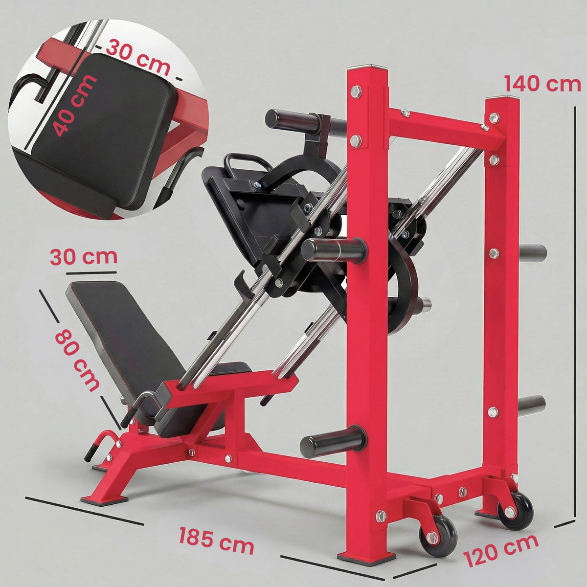Leg Press Machine with Wheels and Calf Block, Adjustable Squat Machine for Home Gym, 455KG Capacity
