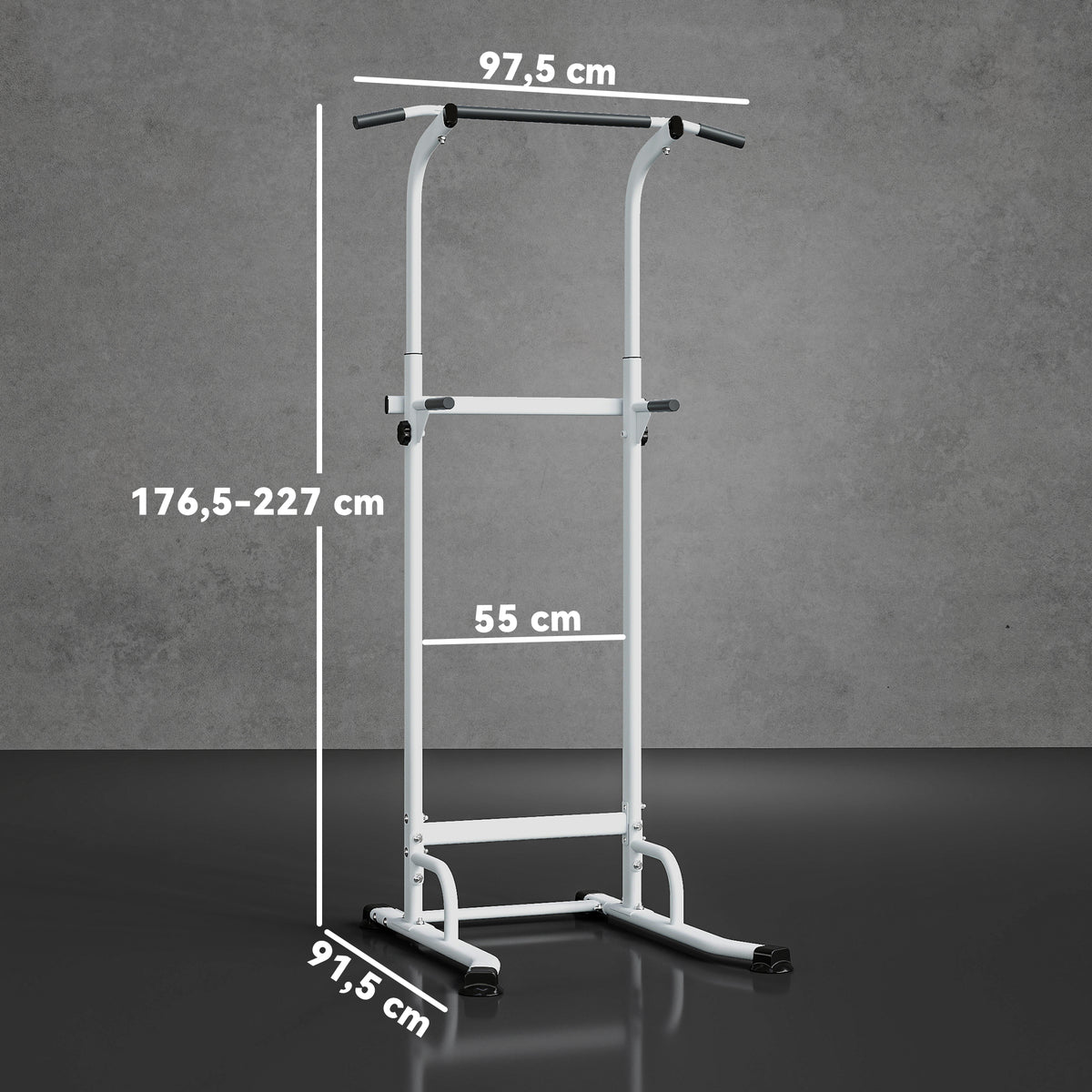 Power Tower höhenverstellbar 176,5-227 cm Dip-Station multifunktional mit Stahlrahmen 120 kg Belastbarkeit