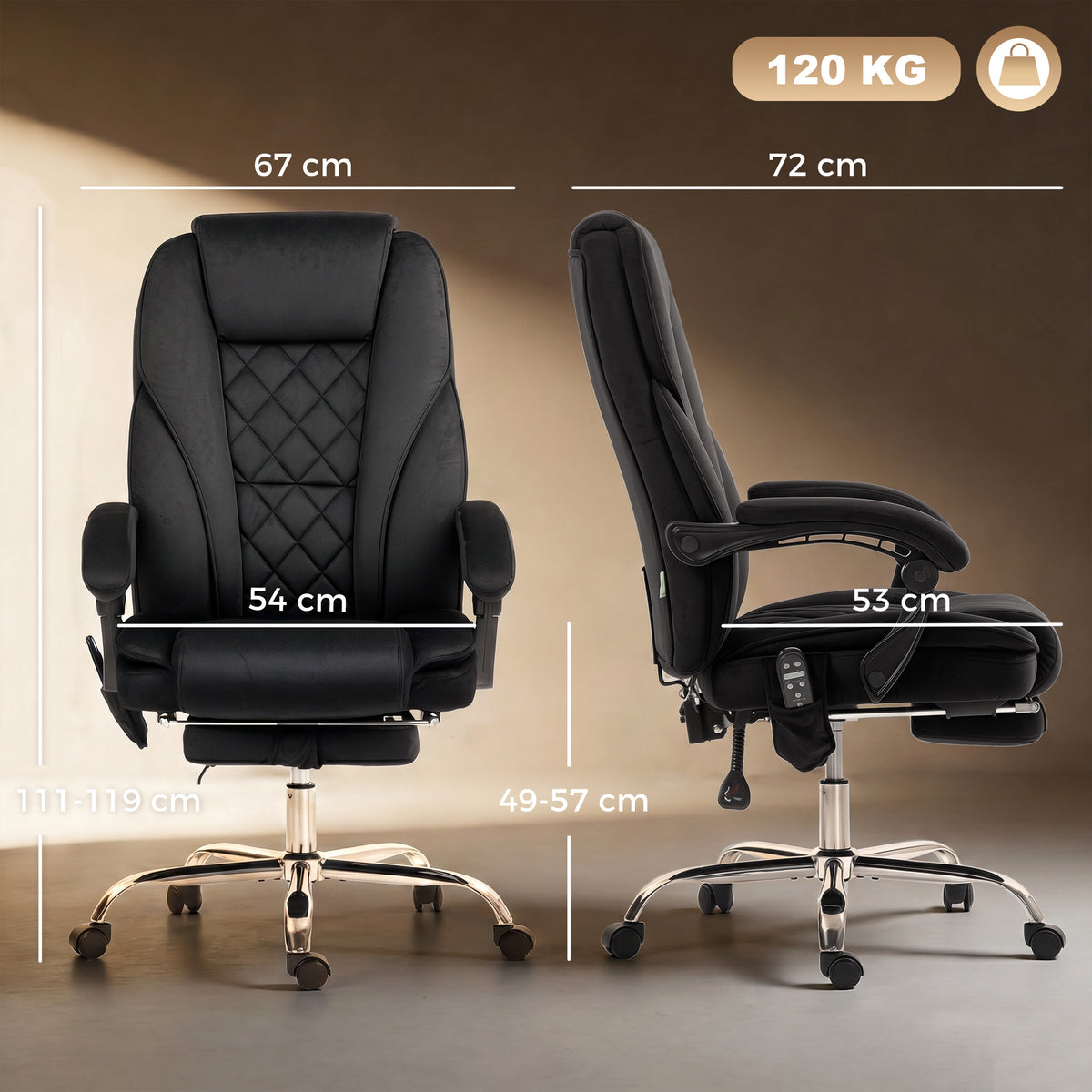 Bürostuhl Ergonomisch mit Vibrationsmassage und Wärme, Schwarz