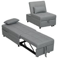 3-in-1 Klappsessel mit Seitentasche, G?stebett mit Kissen, Verstellbarer R¨¹ckenlehne, Bettsessel mit Rollen, Hellgrau
