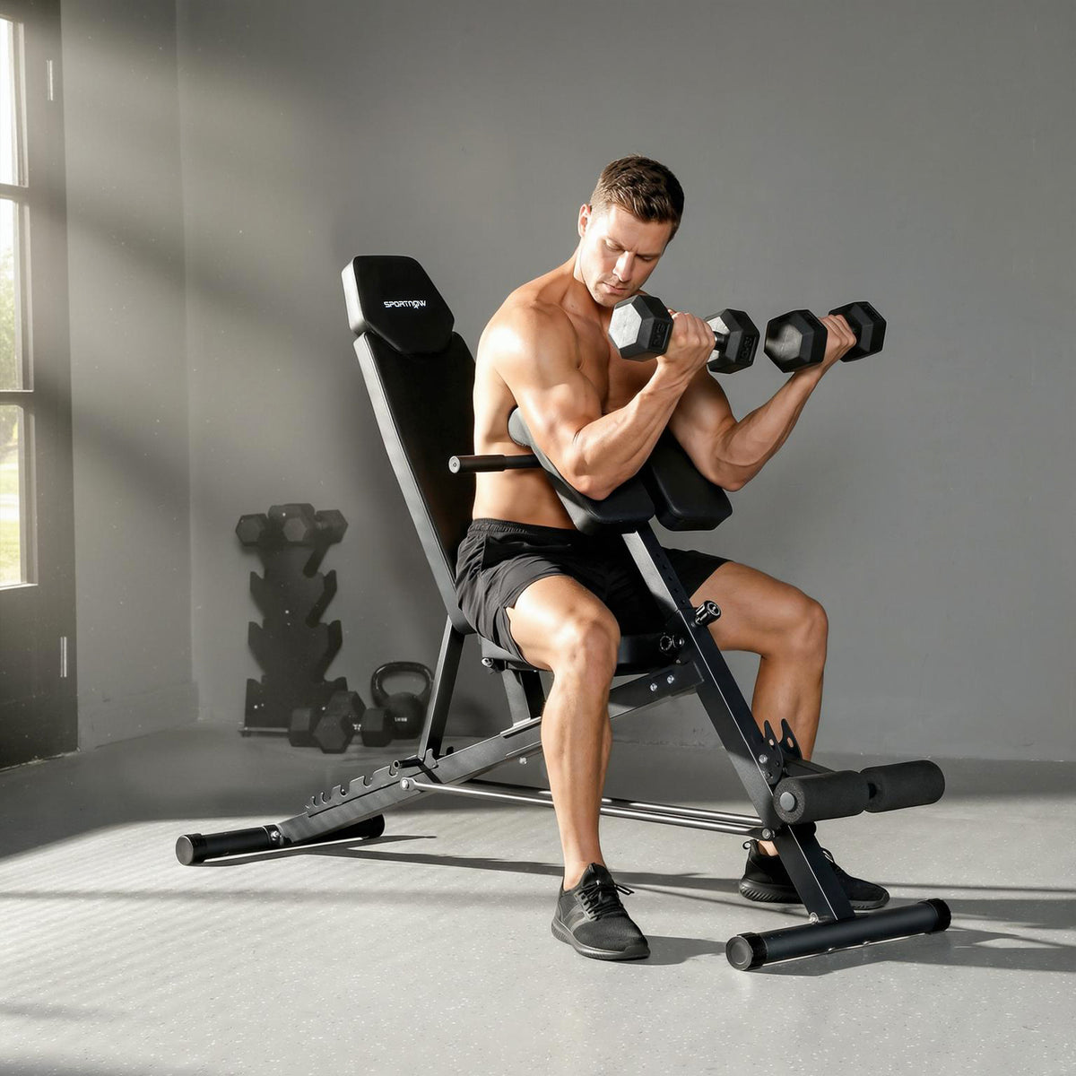 Hantelbank Verstellbar 4 in 1 Trainingsbank mit Beinstrecker