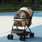 Pet Stroller Pushchair Foldable Travel Dog Cat Carriage w/ Reversible Handle Brake Basket