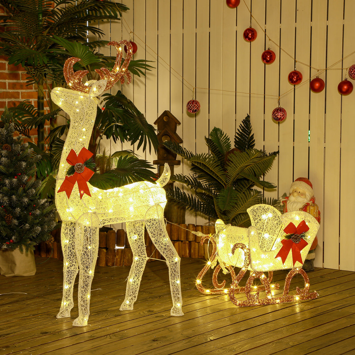 LED-Weihnachtsdekoration, leuchtendes Rentier und Schlitten, 170 Lichter, 50 x 29 x 42 cm