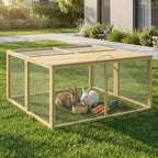 Wooden Folding Rabbit Hutch, for 2-3 Rabbits - Natural Wood