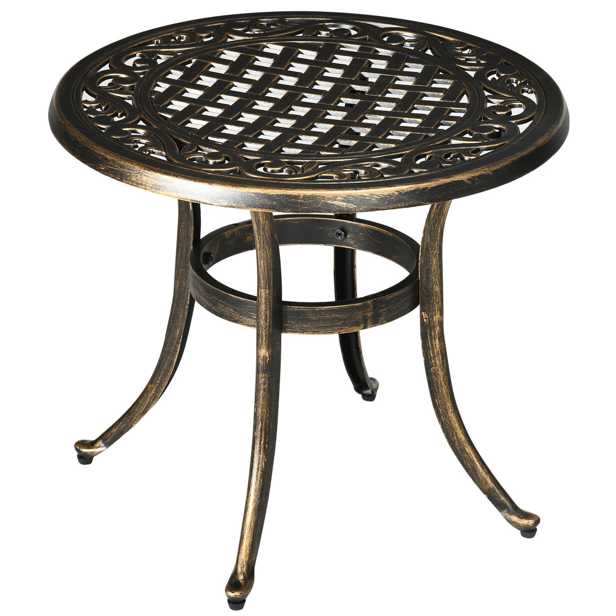 Beistelltisch Garten wetterfester Gartentisch mit Gussaluminiumrahmen, rund 60kg belastbar Ø60x52,5H cm