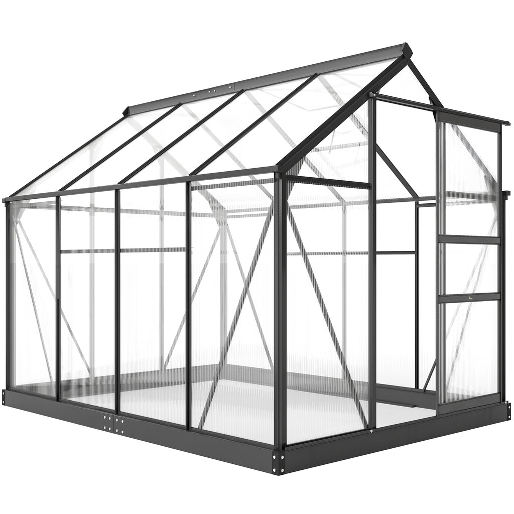 Gewächshaus, Treibhaus, mit Dachfenster, Schiebetür, transparent, Polycarbonat+Aluminium, 190 x 252 x 201cm
