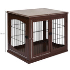  Dog Crate Furniture, Puppy Crate End Table, Pet Kennel House with 2 Doors for Medium and Small Dogs, 81 x 58.5 x 66 cm, Brown