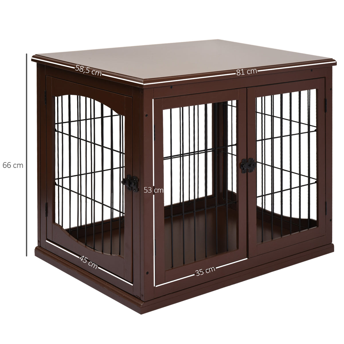  Dog Crate Furniture, Puppy Crate End Table, Pet Kennel House with 2 Doors for Medium and Small Dogs, 81 x 58.5 x 66 cm, Brown