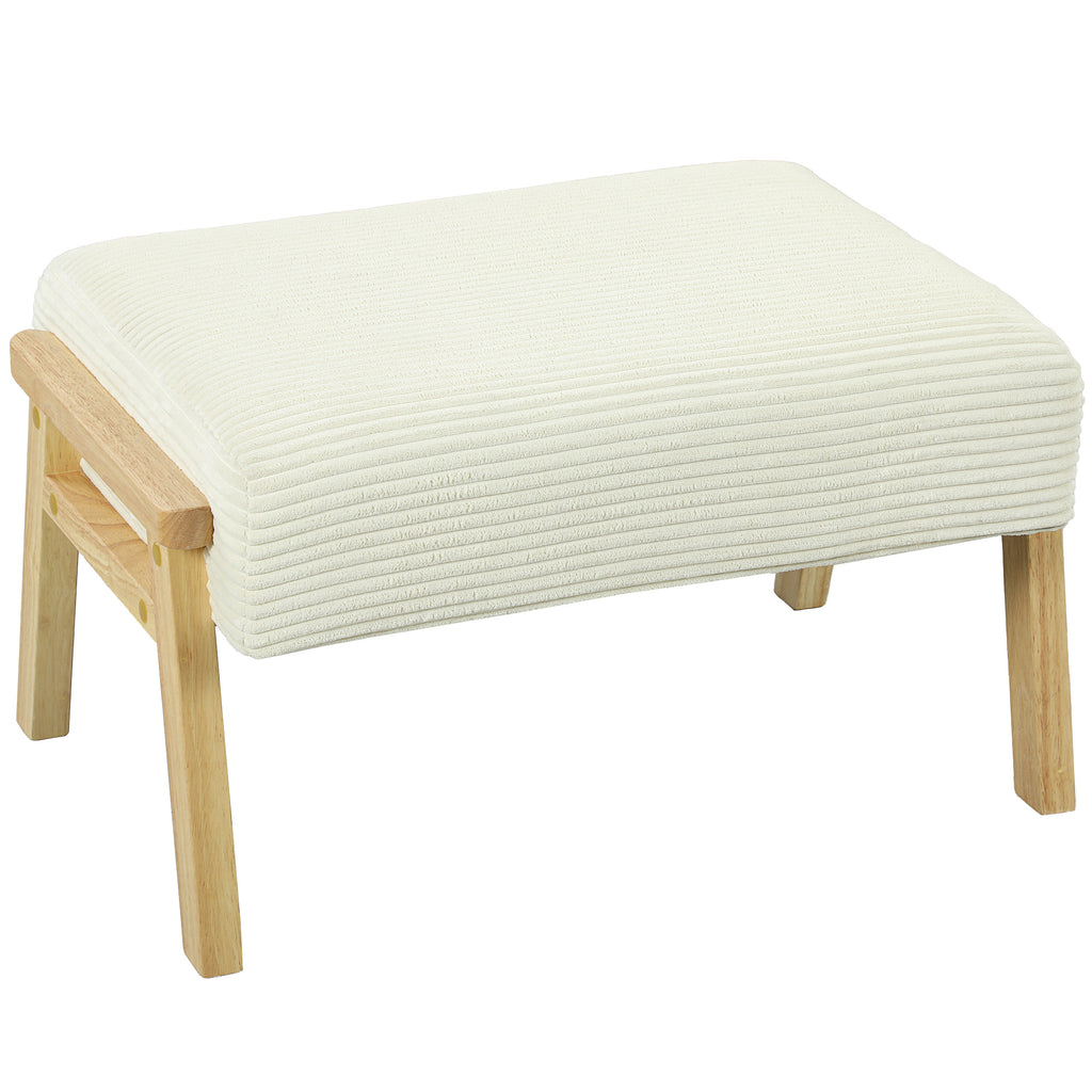 Sitzhocker Hocker mit weichem Sitzkissen Holzbeinen Fu?hocker mit Cordoptik Cremewei?