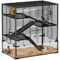 Four-Tier Hamster Cage with Deep Tempered Glass Bottom, Hut, Running Wheel, Food Dish, Water Bottle, 78.5 x 48.5 x 80cm