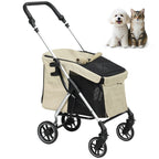 Hundewagen, Leichter und faltbarer Transportwagen für kleine Hunde, waschbares Kissen, Netzfenster, Khaki