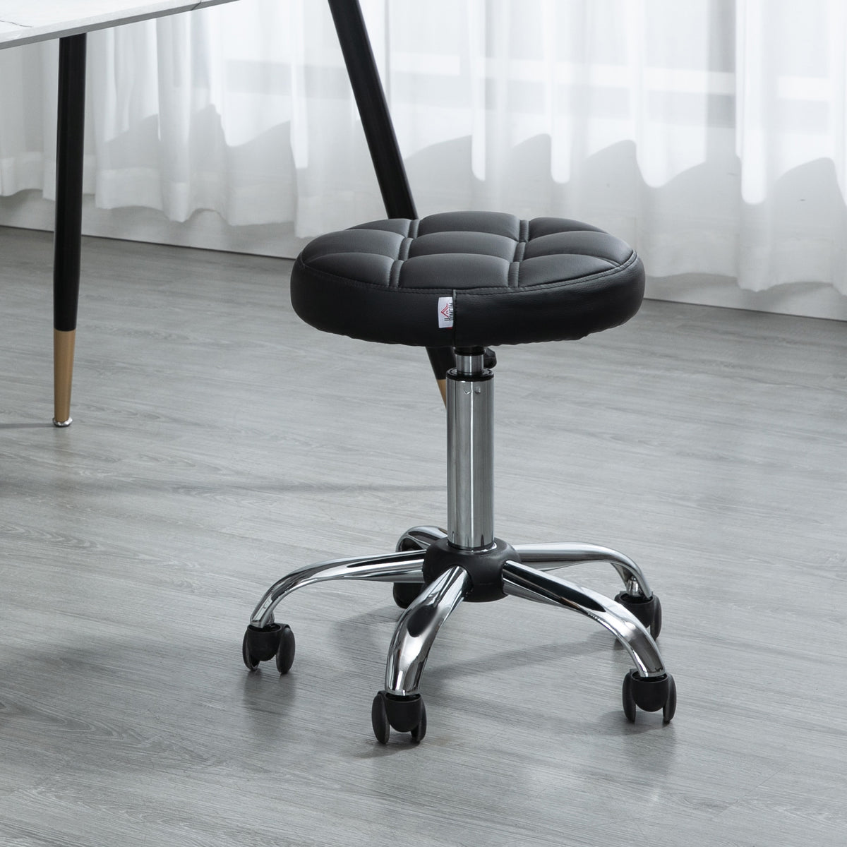 Drehhocker, Salonhocker, höhenverstellbar, Kunstleder, Steppdesign, Schwarz/Silber