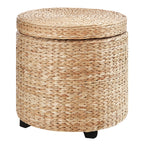 Sitzhocker mit Stauraum Hocker mit Deckel, Runder Fußhocker Sitzwürfel Aufbewahrungsbox Polsterhocker mit Beine, 43 x 43 x 43 cm Khaki