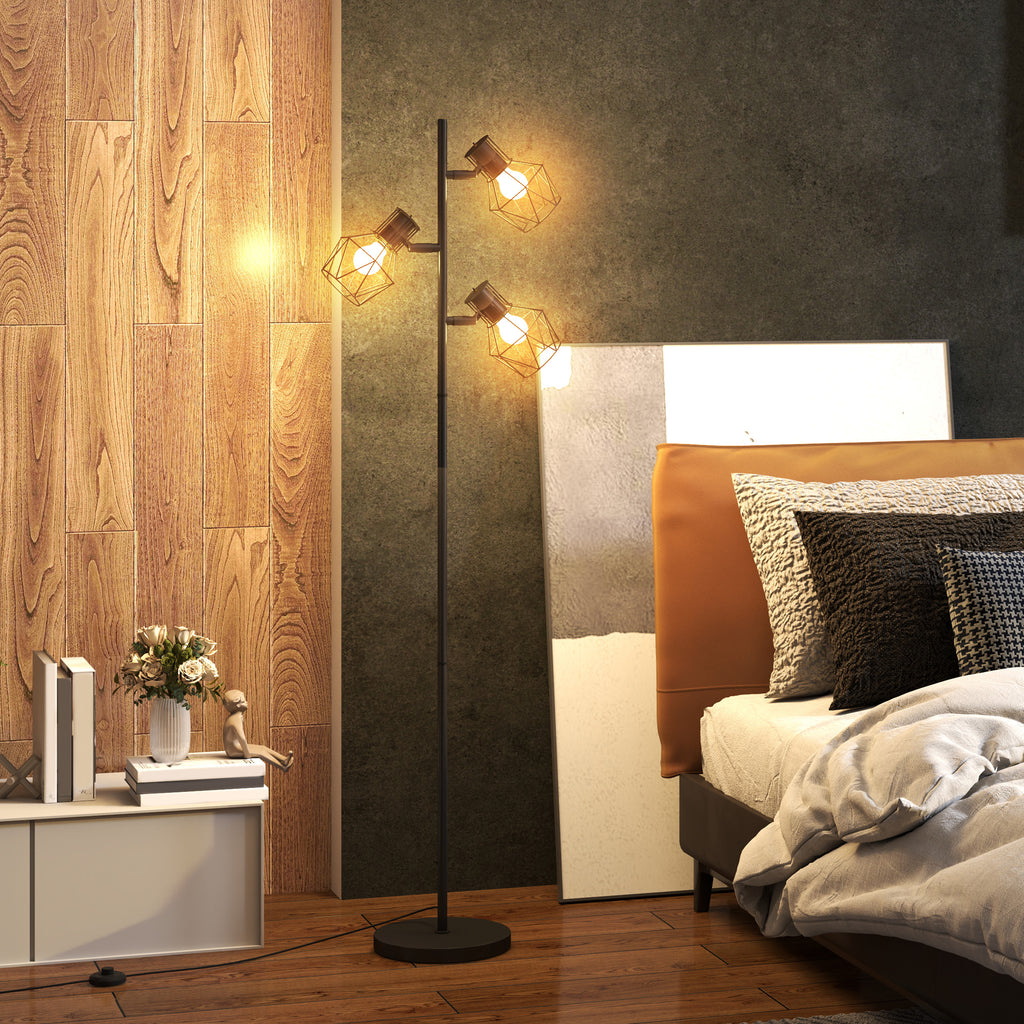3-Licht-Stehlampe mit flexiblen Leuchtelementen, baumähnliche Struktur, für Wohnzimmer und Schlafzimmer, Metall, Schwarz