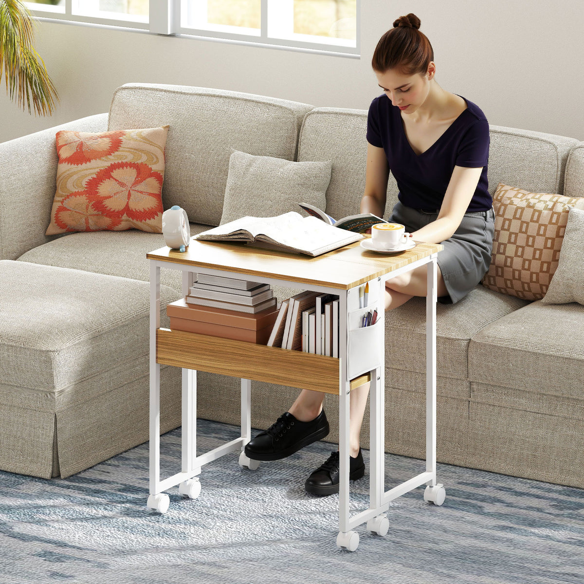 63 cm Drop Leaf Writing Work Desk - Natural Wood Finish