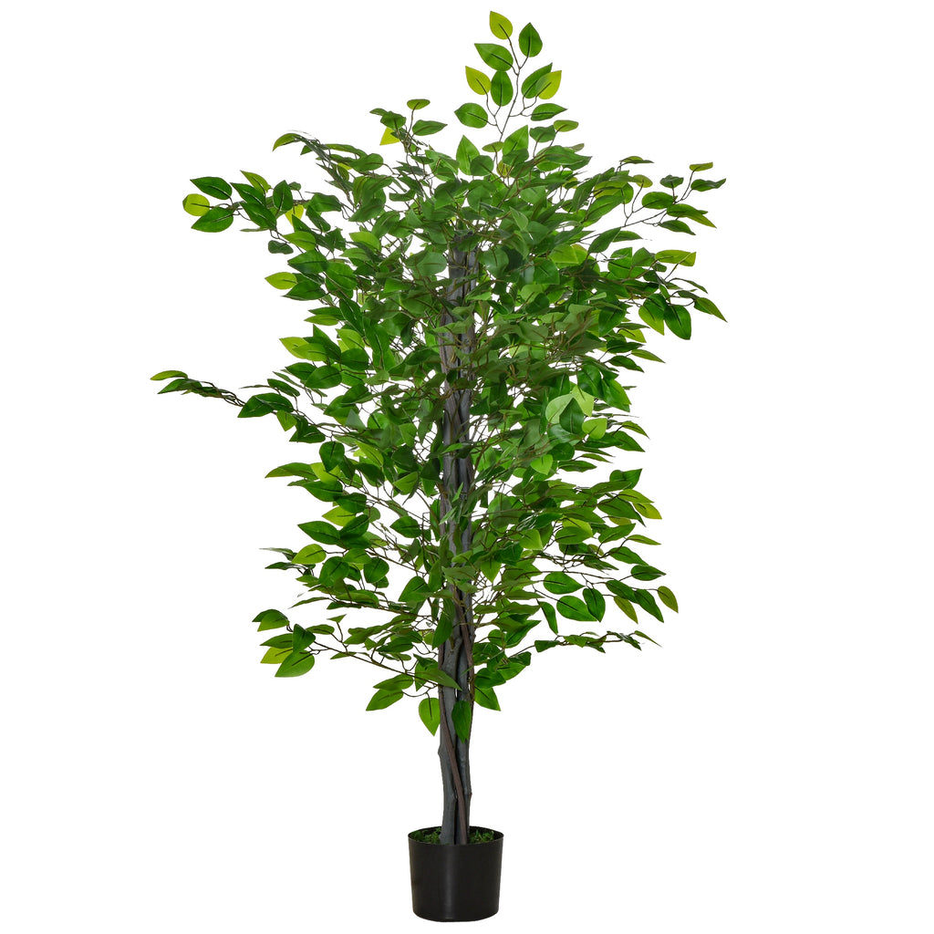 K¨¹nstlicher Baum, Ficus-Kunstpflanze, realistisches Aussehen, Zementtopf, 135 cm, pflegeleicht, Kunststoff, Gr¨¹n