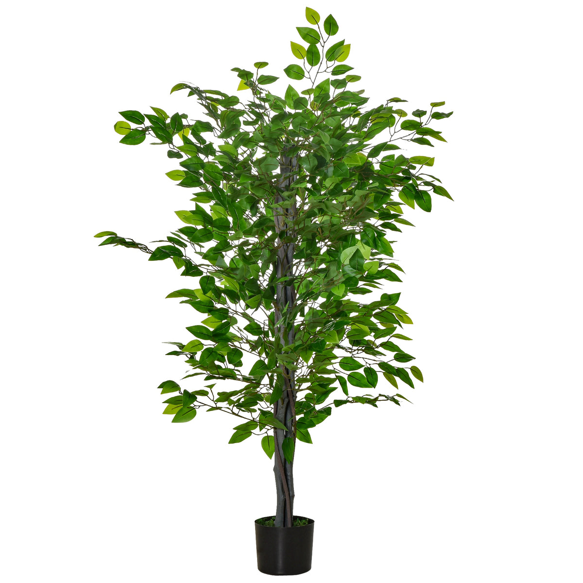 K¨¹nstlicher Baum, Ficus-Kunstpflanze, realistisches Aussehen, Zementtopf, 135 cm, pflegeleicht, Kunststoff, Gr¨¹n