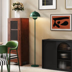 Stehlampe, runder Schirm, Fußschalter, langes Kabel, eleganter Look, Stahl, Grün