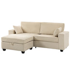 Ecksofa 216 cm 3-Sitzer L-Form Sofa mit Umkehrbarem Aufbwahrungshocker, Cord-Optik, Breiter Sitzfläche, für Wohnzimmer