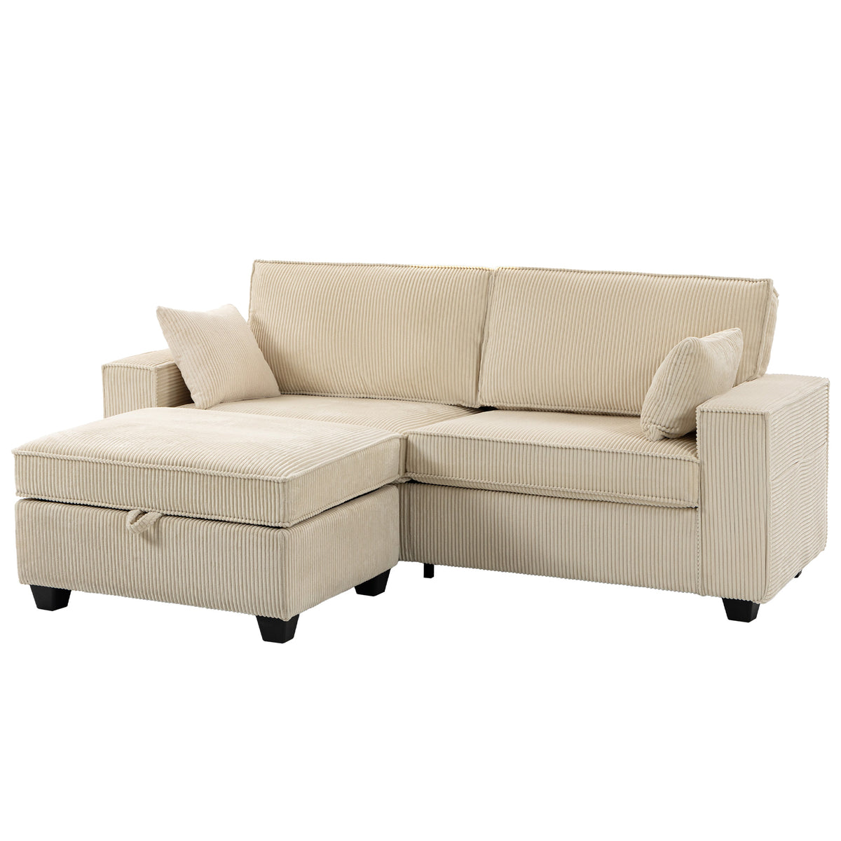 Ecksofa 216 cm 3-Sitzer L-Form Sofa mit Umkehrbarem Aufbwahrungshocker, Cord-Optik, Breiter Sitzfläche, für Wohnzimmer