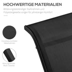 Gartenlounge-Set, 2 Liegen mit Beistelltisch, atmungsaktiver Stoff, stabiler Metallrahmen, Schwarz