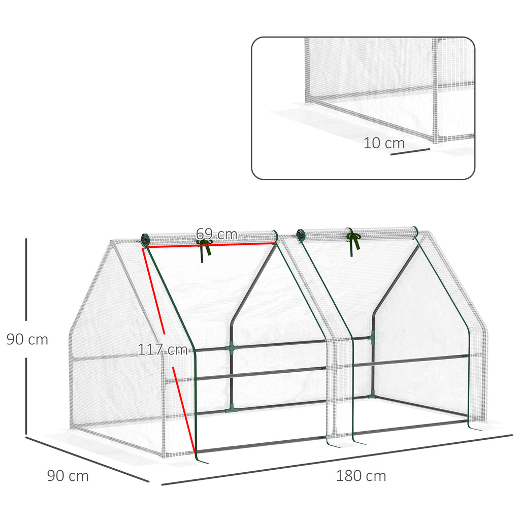 Mini Gewächshaus, Treibhaus, 2 Reißverschlusstüren, reißfeste Folie, Metallrahmen, 1,8 x 1 x 1 m, Weiß