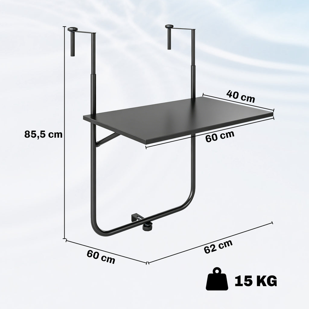 Balkontisch, f¨¹r Gel?nder 6-15cm Dicke, verstellbar, rostfreies Metall, 62x60x85,5cm, Schwarz