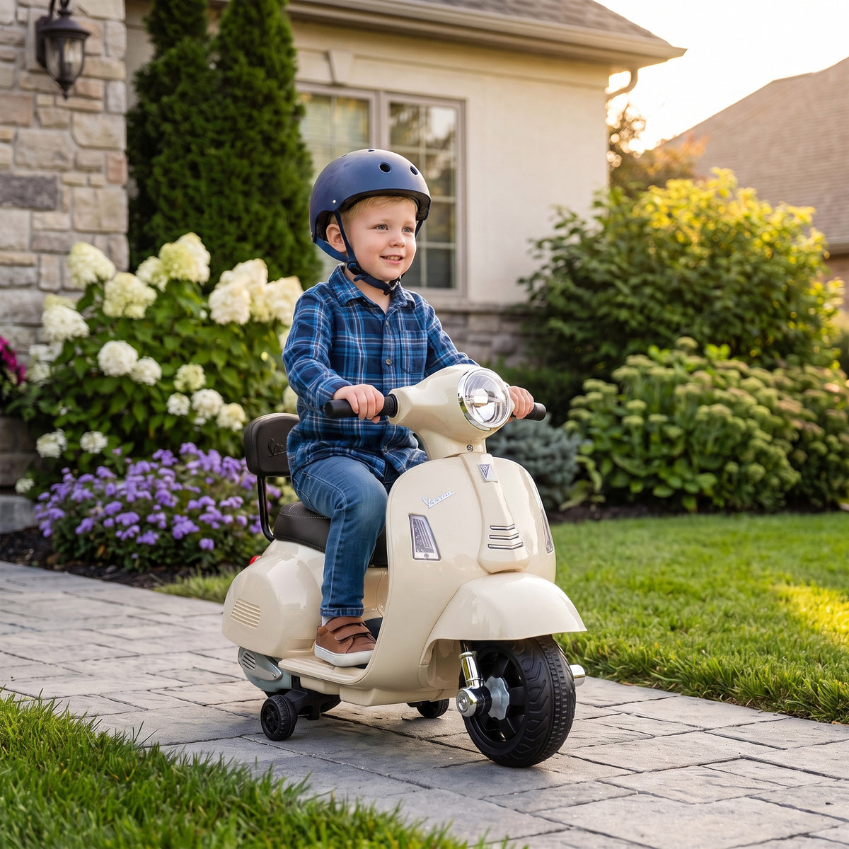Elektro Motorrad Kinder Mini Vespa GTS 6V Elektromotorrad Weiß