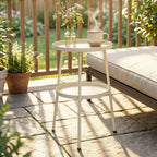 Beistelltisch Ø36 cm, Balkontisch aus Metall, Esstisch Outdoor, rund Terrassentisch für Garten Terrasse Balkon Cremeweiß