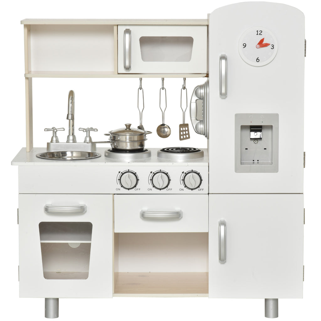 Kinderküche Spielküche mit Ofen Spüle Kühlschrank Puppenküche Spielset Spielzeugküche Geschenk für Kinder Spielzeug für Mädchen Jungen ab 3 Jahren Weiß