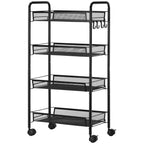 Rollwagen mit 4 H?ngek?rben, Servierwagen auf Rollen, fahrbar, abnehmbare Haken, Stahl, 45 x 26,5 x 84 cm, Schwarz