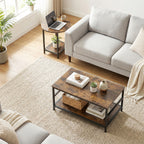 Couchtisch-Set, 2-teilig, rechteckiger und runder Tisch mit 2-stufigem Stauraum, für Wohnzimmer, Rustikal-Braun