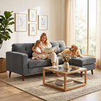 Ecksofa 192 cm L-Form 3-Sitzer Sofa mit umkehrbarer Chaiselongue, Cord-Optik, für kleinen Raum, Dunkelgrau