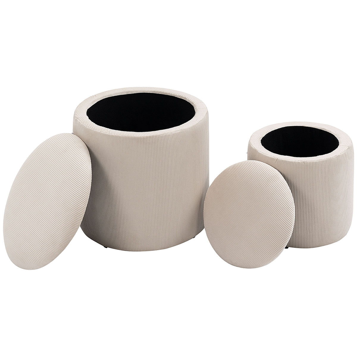 Hocker Ottomane, Zweier-Set, mit Stauraum, weiche Polsterung, Bezug in Cordoptik, Cremewei?, 40 x 40 x 41cm