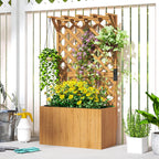 Hochbeet Pflanzkasten mit Rankgitter, Spalier Pflanzk¨¹bel Blumenkasten Holz, Gartenspalier 64 x 33 x 122cm Naturholz