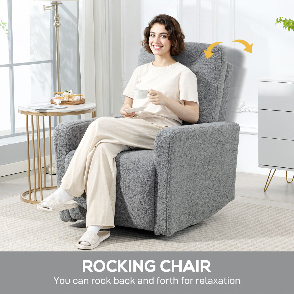 Recliner-Sessel, Entspannungssessel mit Fleece-Bezug, verstellbare Rückenlehne, Polstersessel, Stahl, Grau