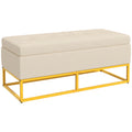 Sitzbank mit Stauraum, dekorative Knopfheftung, Flanelloptik, goldfarbene Stahlbeine, 110 x 47 x 46,5 cm